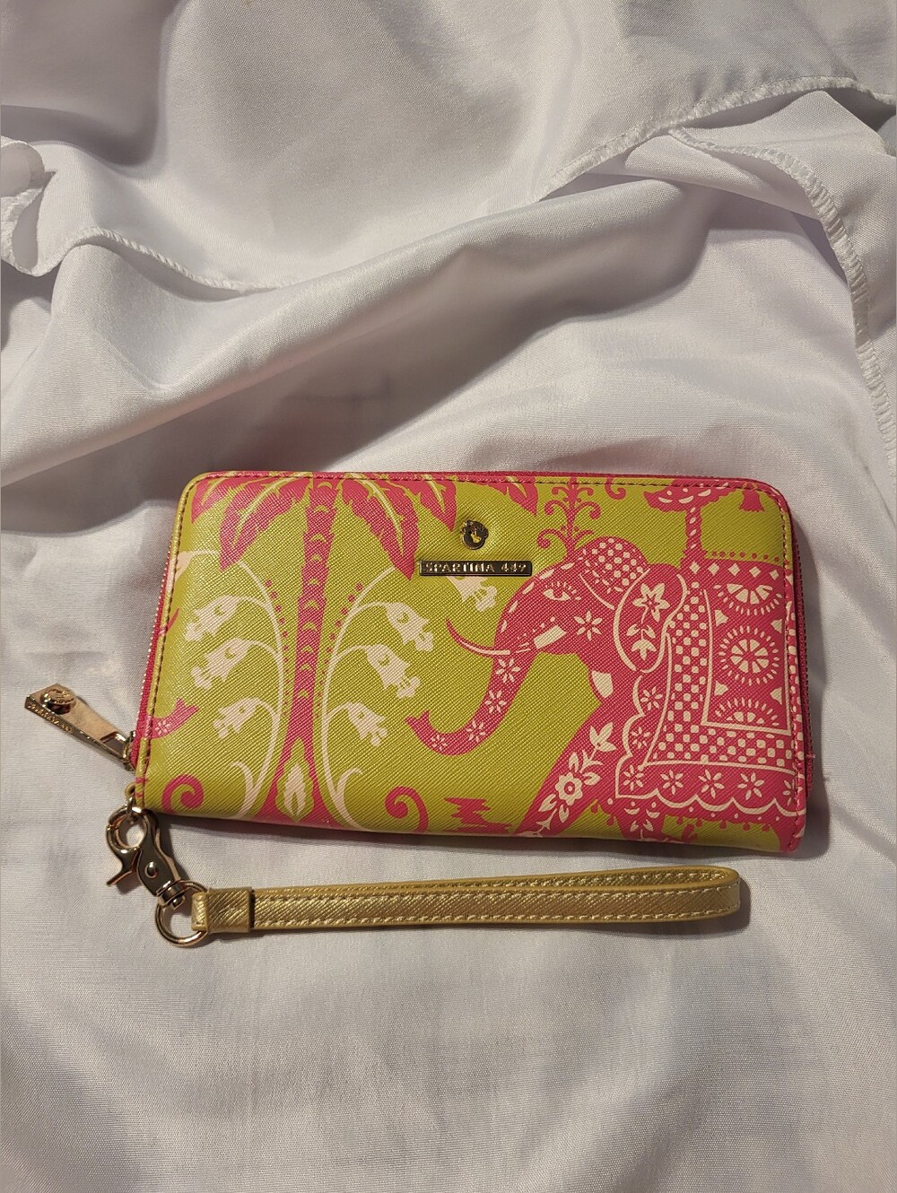 Spartina 449 Pink & Lime Elephant Zip-Around Wristlet Retreat